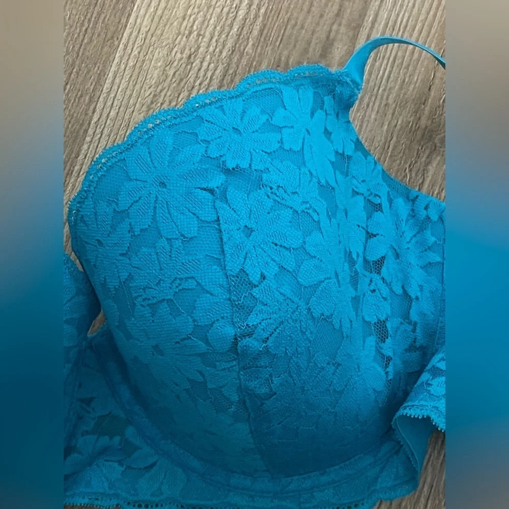 No Boundaries All Over Lace Bra Teal Aqua 40DD sexy lace
